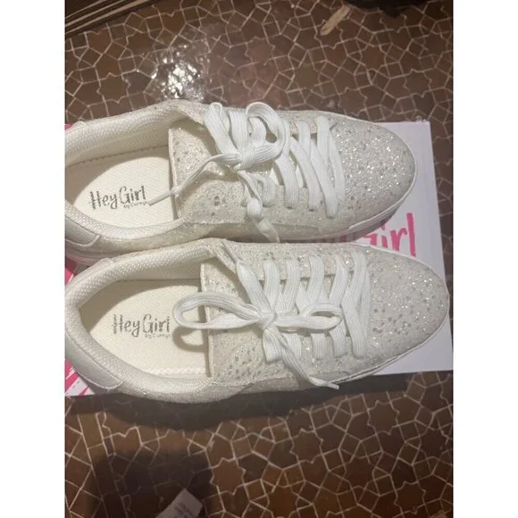 nwt hey girl by corkys white sparkling tennis shoe in box - Picture 2 of 10